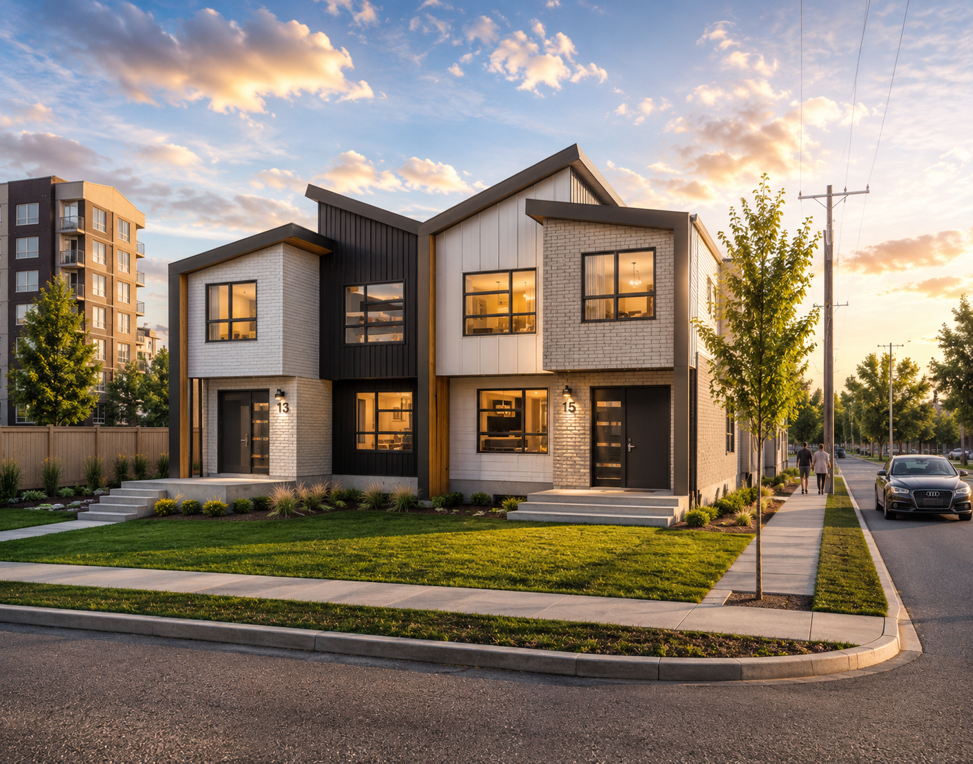 Meadowlark Park Townhouses street elevation rendering — SW Calgary