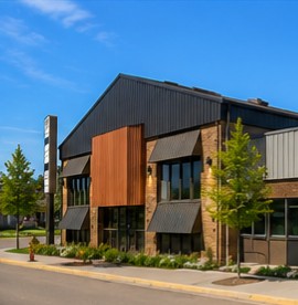 Nanton Apartments front exterior, angled street corner perspective